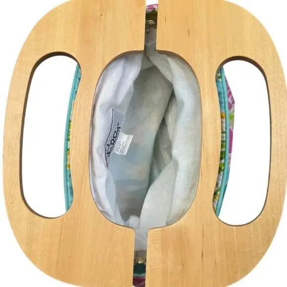 2 in 1 Vintage Lilly Pulitzer Reversible Bermuda Bag Wood Handle Purse - Picture 15 of 15